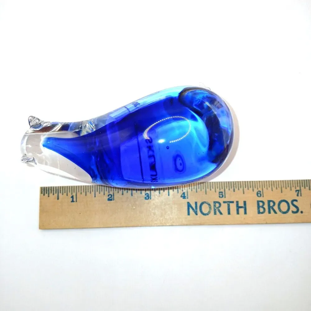 Art Glass Polar Bear Paperweight Figurine Clear & Blue Hand Blown 2.75 tall